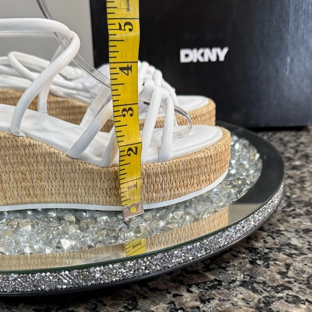 DKNY White Strappy Wedge Sandals with Woven espadrille Platform NEW 6.5